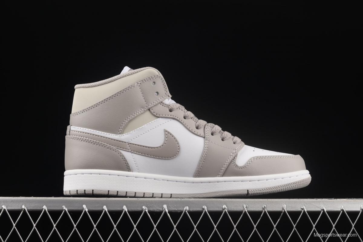 Air Jordan 1 Mid grey middle-top basketball shoes of the Central Asian Hemp College 554724-082