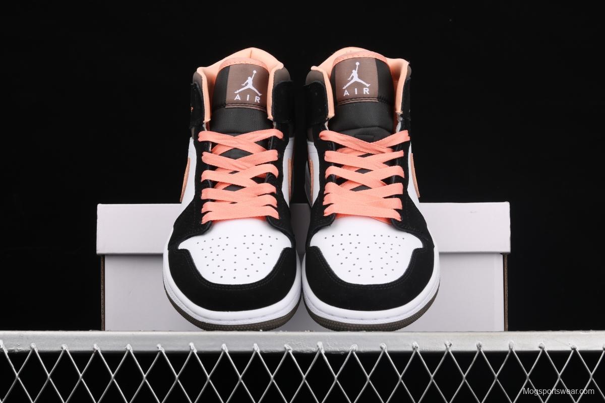 Air Jordan 1 Mid black pink peach goddess festival basketball shoes DH0210-100