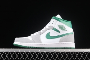 Air Jordan 1 Mid white, gray and green medium top basketball shoes DC7294-103