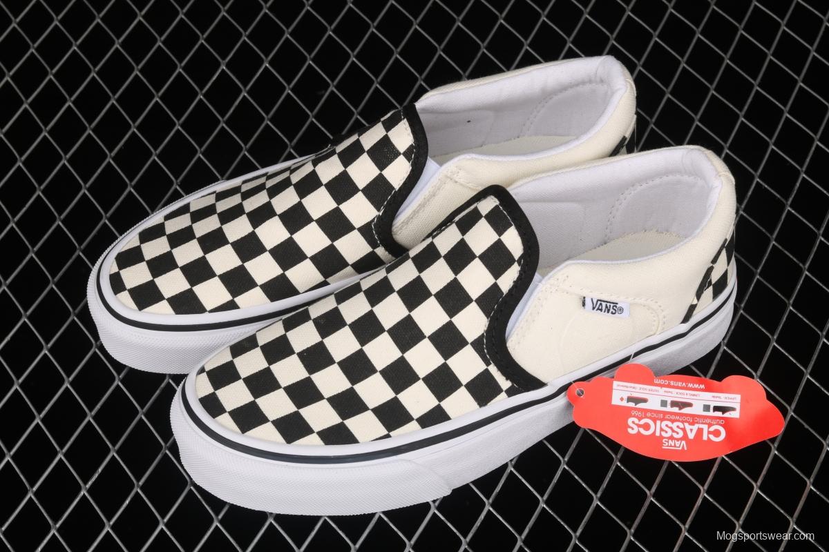 Vans Asher black and white checkerboard plaid Loafers Shoes retro low upper canvas casual shoes VN000SEQIPD