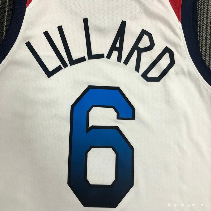 Thai Version Men's Damian Lillard White USA Basketball Player Jersey