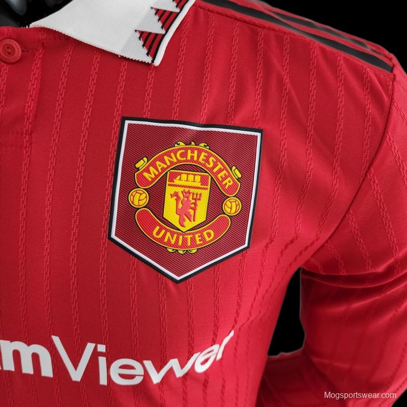 Player Version 22/23 Manchester United Long Sleeves Home Soccer Jersey