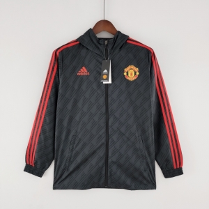 2022 Manchester United Windbreaker Black Red Edge