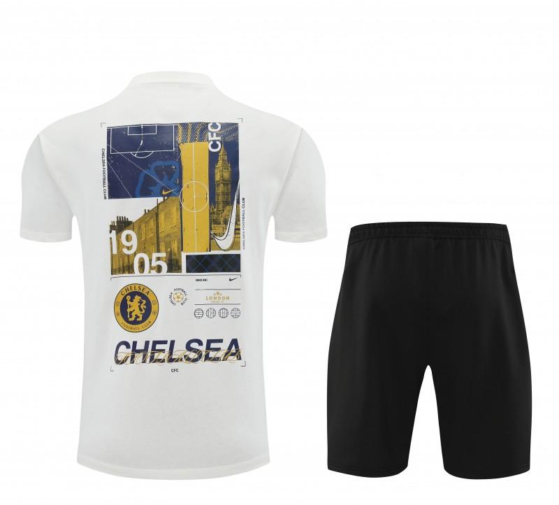 23/24 Chelsea White Cotton Short Sleeve Jersey+Shorts