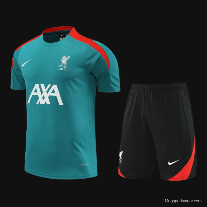 23/24 Liverpool Green Cotton Short Sleeve Jersey+Shorts